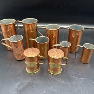 VTG Set Of 8 Copper Nesting Measuring Cups Portugal + Salt Pepper Shakers